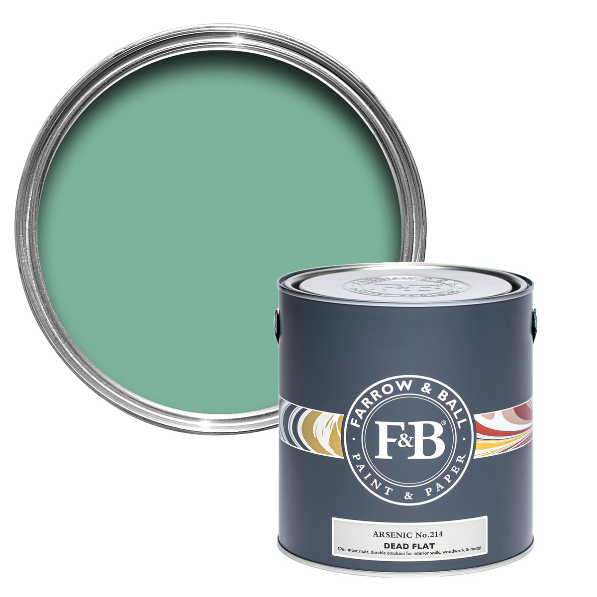 Offene Dead Flat Farbdose von Arsenic, dem lebendigen Grünton für leuchtende Akzente.
