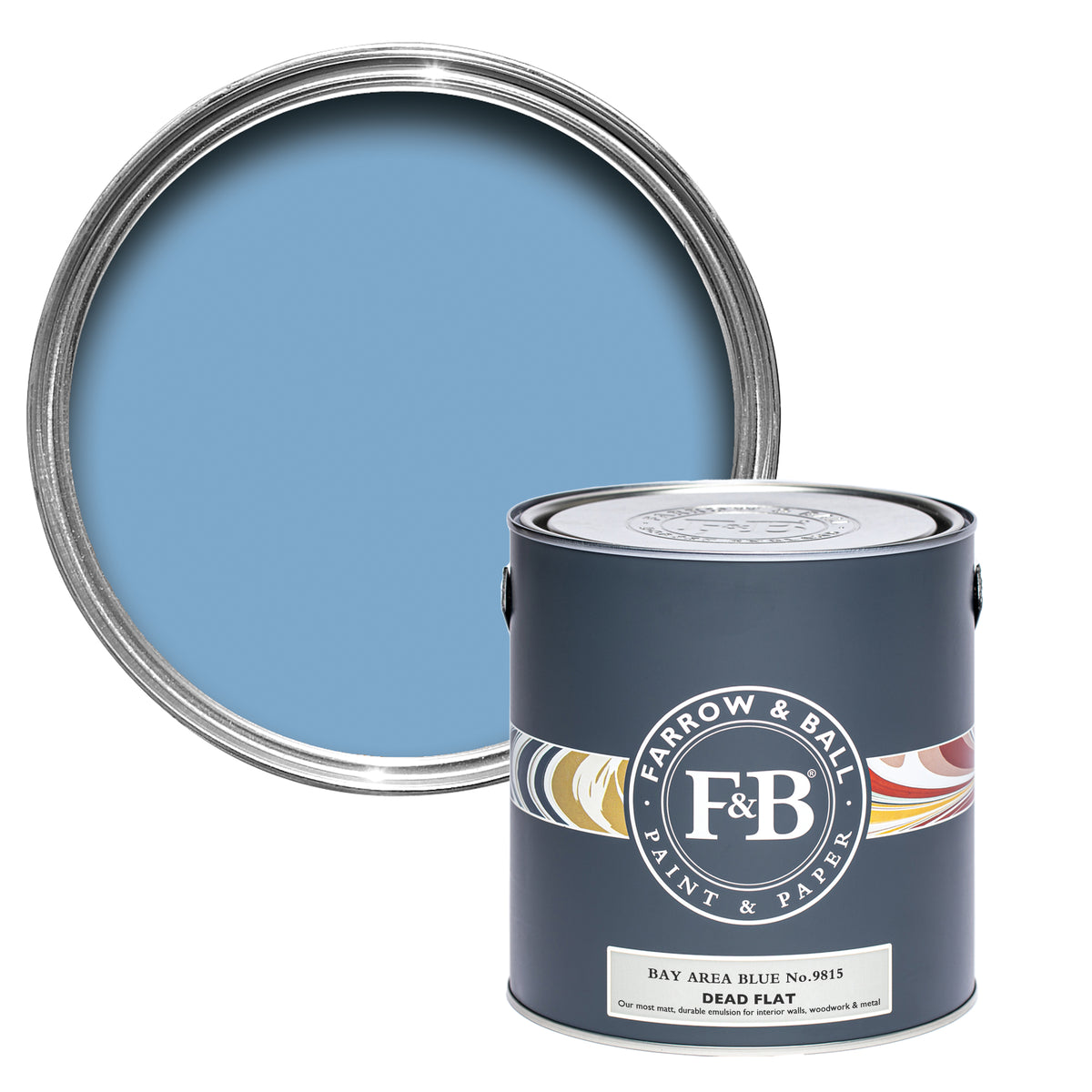 Offene Dead Flat Farbdose von Bay Area Blue, einem Blau von der Küste San Franziscos 