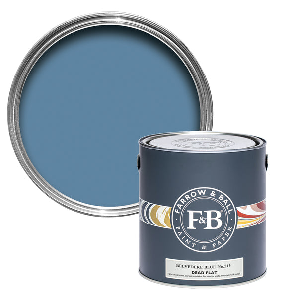 Offene Dead Flat Farbdose von Belvedere Blue, einem cleanen Blau. 