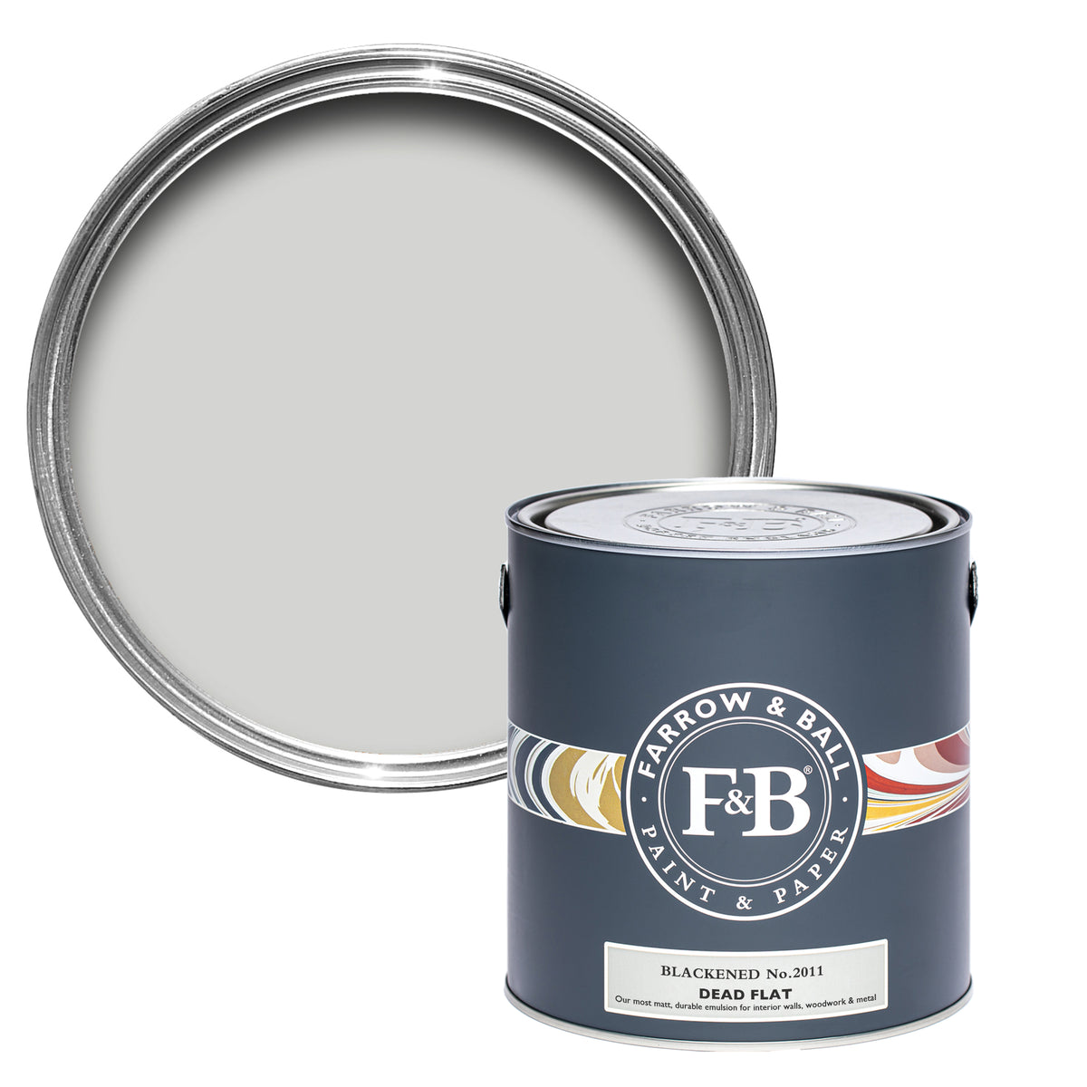 Offene Dead Flat Farbdose von Blackened, dem kühlsten Weiß mit einem Hauch von Flammrußpigmenten.