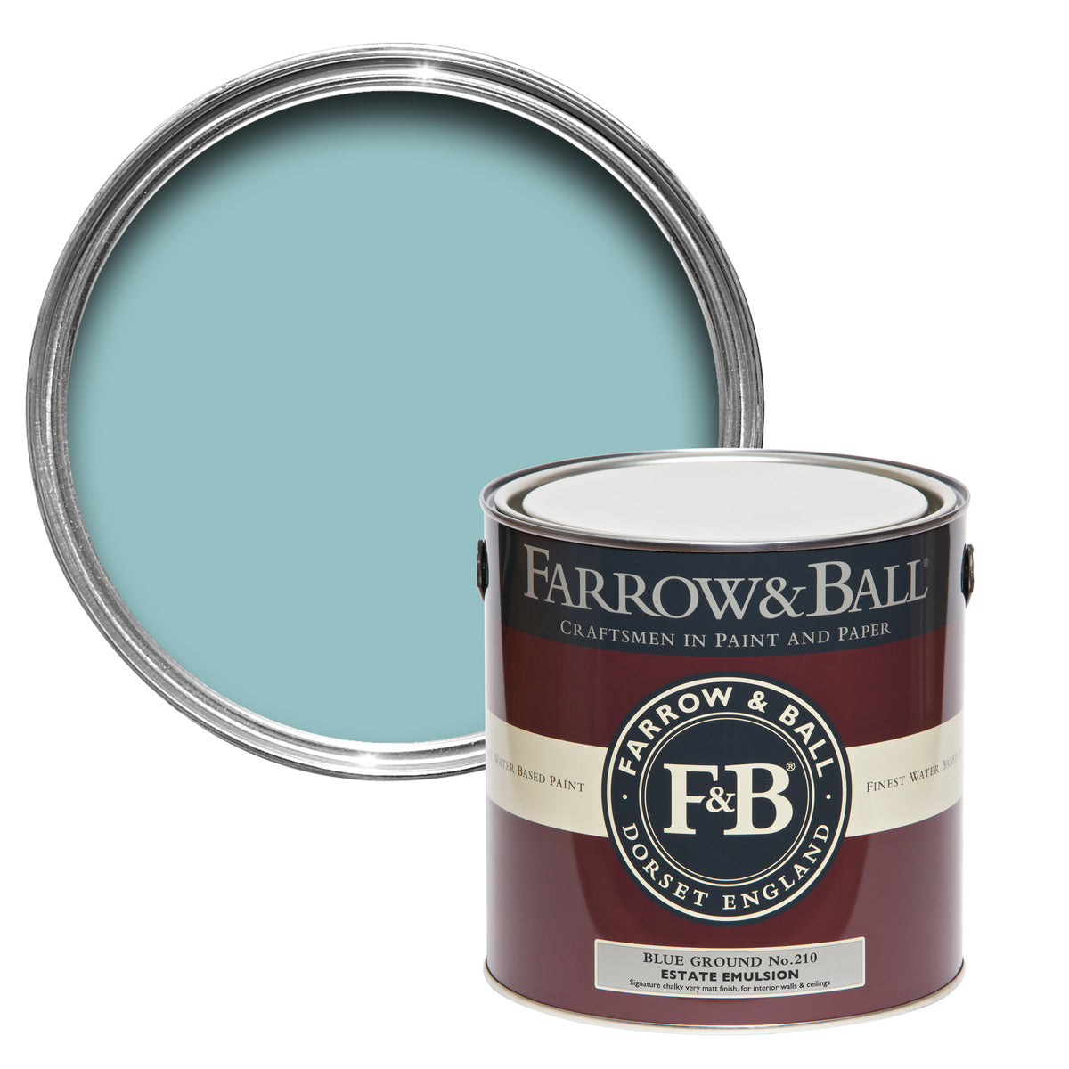 Offene Farbdose von oben hinter einer geschlossenen von Blue Ground, einem fröhlichen Blauton