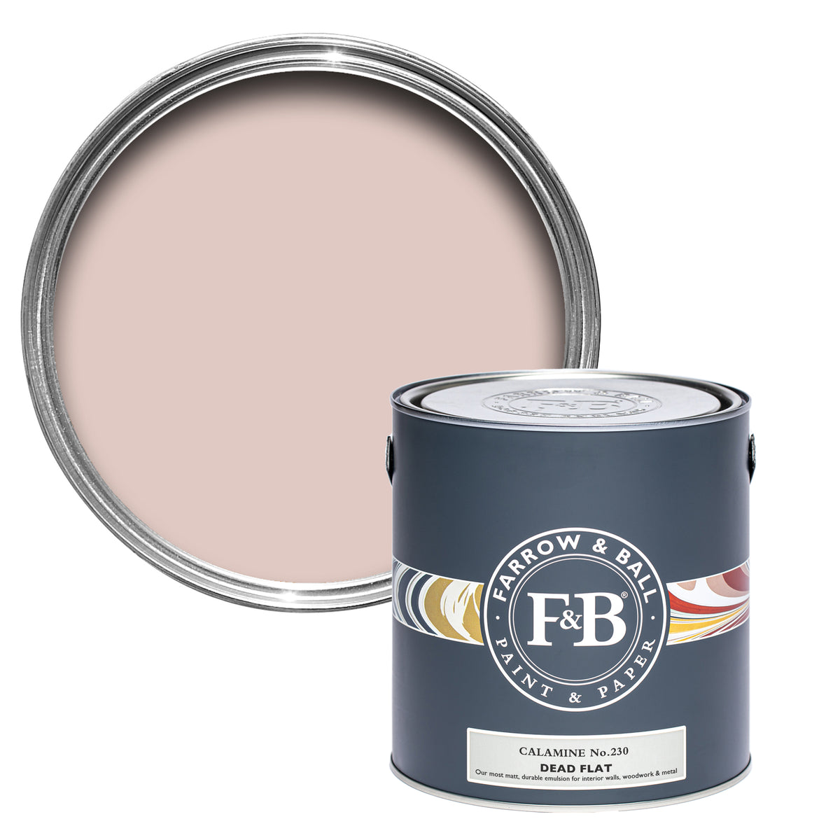 Offene Dead Flat Farbdose von Calamine, einem jugendlichen, freundlichen und zartem Pink.