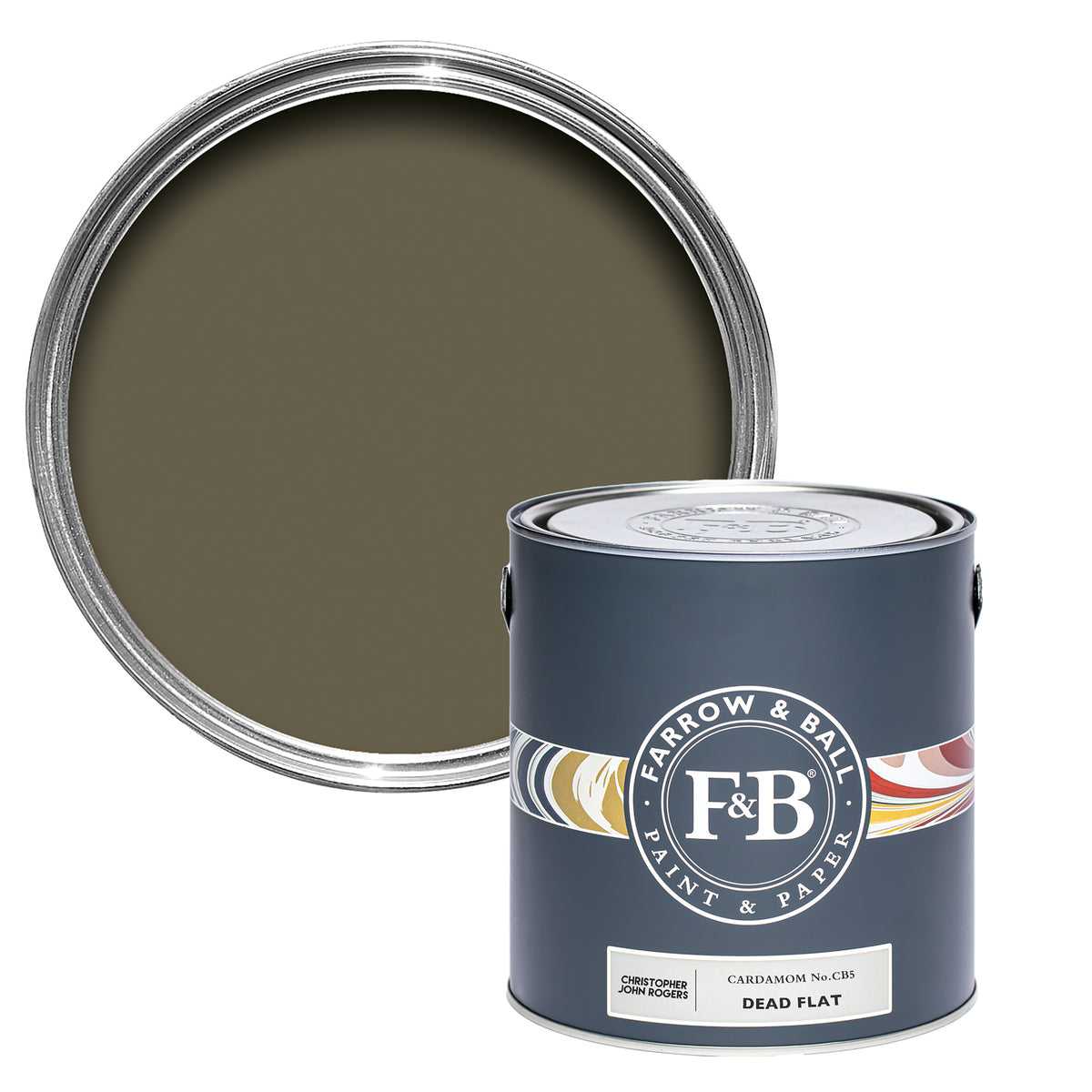 Offene Dead Flat Farbdose von Cardamom, das sein sattes, warmes Braun vom gleichnamigen vielseitig verwendbaren Gewürz hat