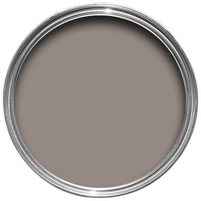 Offene Farbdose von oben von Charleston Gray, dem warmen und gedämpften Grauton. 
