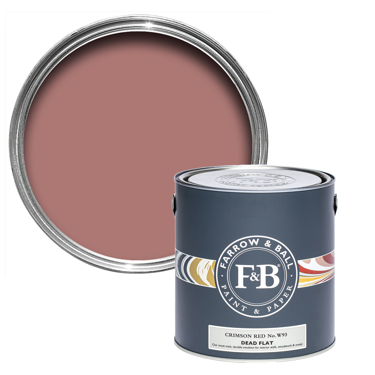 Offene Dead Flat Farbdose von Crimson Red, einem glamourös-romantischen Rot wie ein kostbarer Granat. 