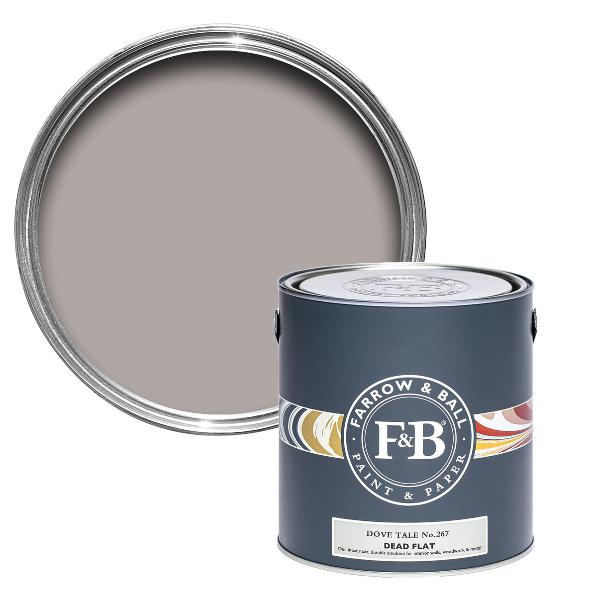 Offene Dead Flat Farbdose von Dove Tale, einem taubengrauen Lila