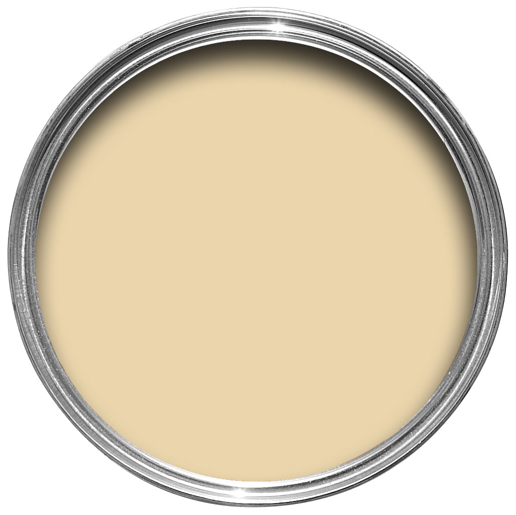 Offene Farbdose von oben von Farrow's Cream, einem wohnlichen, warmen und hellem Cremegelb 
