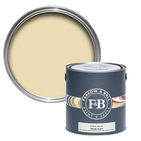 Offene Dead Flat Farbdose von Fawn, einem traditionellen Neutralton aus dem 18. Jahrhundert, der sich gut an die Natur anpasst. 
