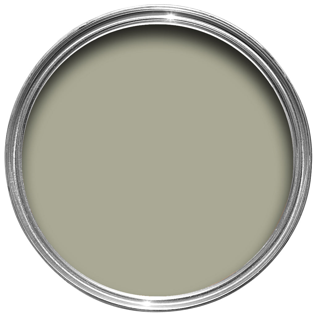 Offene Farbdose von oben von French Gray, dem subtilen aber bodenständigen und rauem Graugrün 
