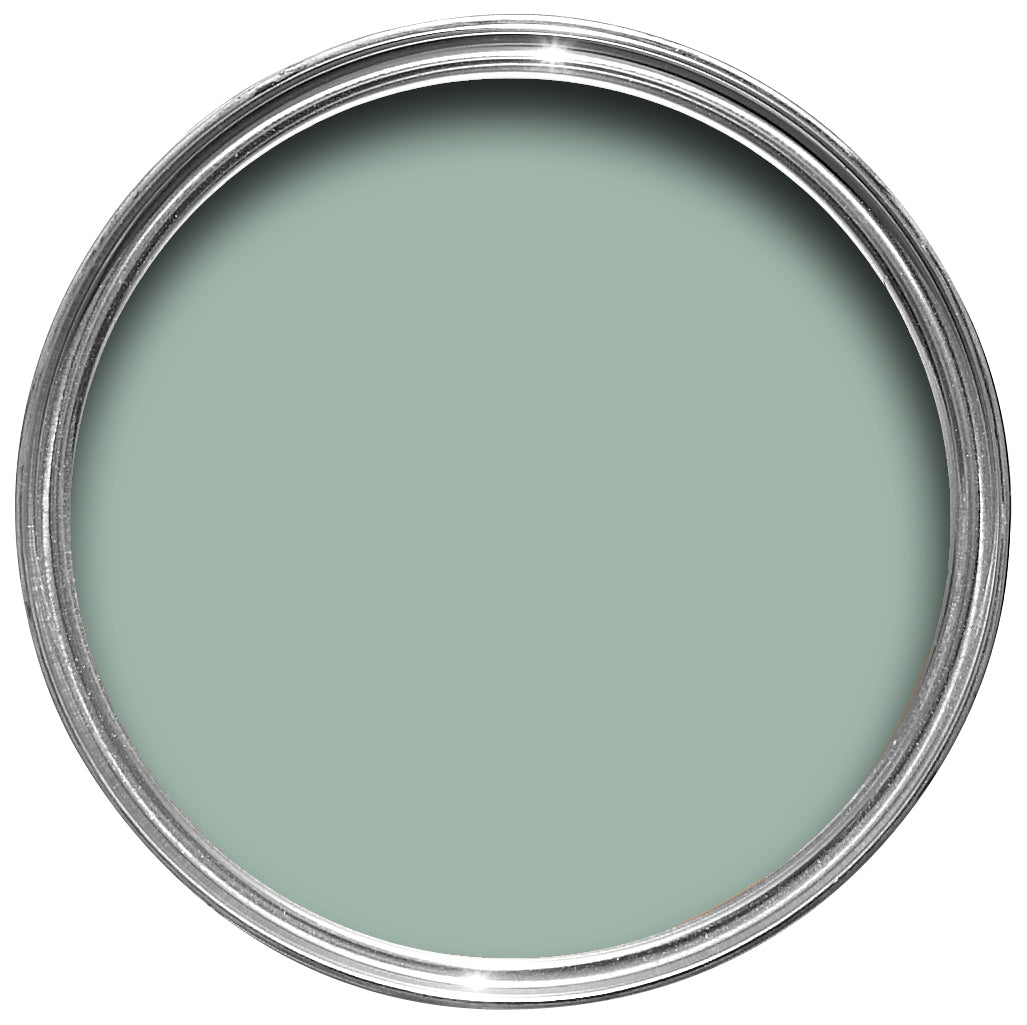 Offene Farbdose von oben von Green Blue, das je nach Tageszeit, Lage und Lichtverhältnis eher Blau oder eher Grün wirkt. 
