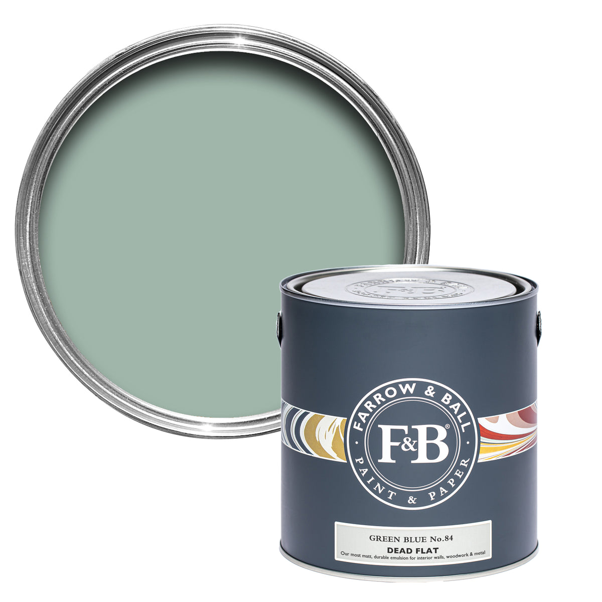 Offene Dead Flat Farbdose von Green Blue, das je nach Tageszeit, Lage und Lichtverhältnis eher Blau oder eher Grün wirkt. 