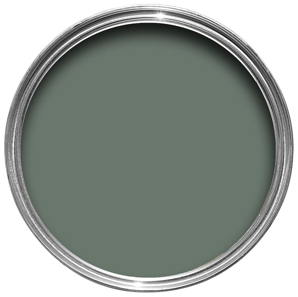 Offene Farbdose von oben von Green Smoke, einem rauchigen und dunklen Grün
