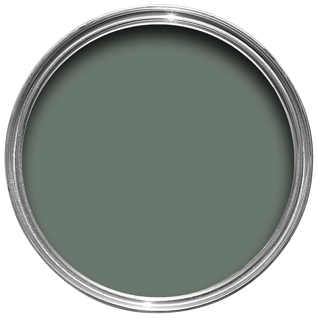 Offene Farbdose von oben von Green Smoke, einem rauchigen und dunklen Grün
