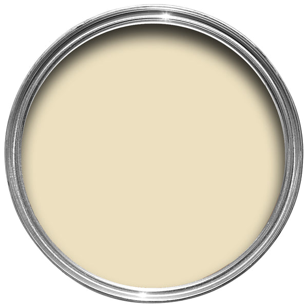 Offene Farbdose von oben von House White, einem gelblichen Weißton. 
