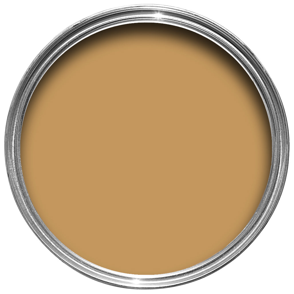 Offene Farbdose von oben von India Yellow, einem klassischen Currygelb