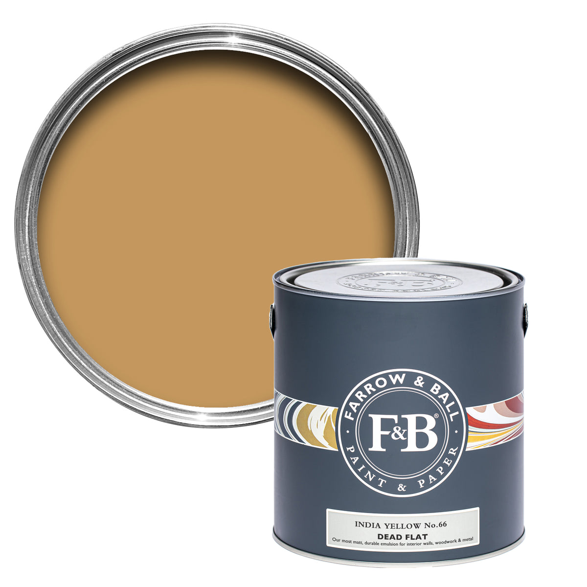 Offene Dead Flat Farbdose von India Yellow, einem klassischen Currygelb