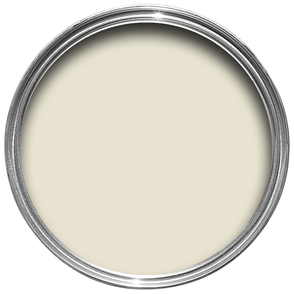 Offene Farbdose von oben von James White, einem Weiß mit einem minimalen Hauch Grün. 

