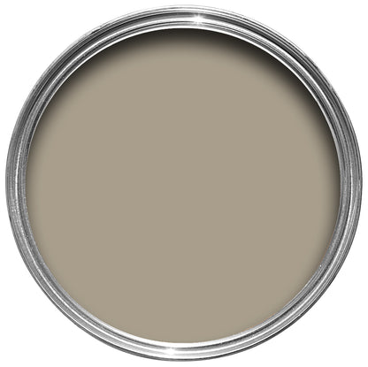 Offene Farbdose von oben von Light Gray, einem neutralen Steinton. 
