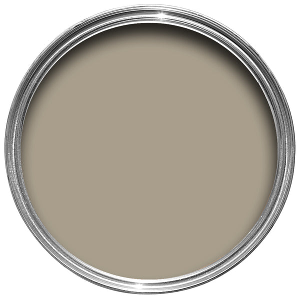 Offene Farbdose von oben von Light Gray, einem neutralen Steinton. 
