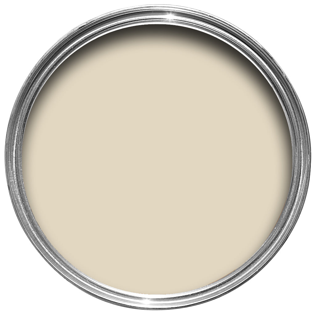 Offene Farbdose von oben von Lime White, einem grünlichen Off-White
