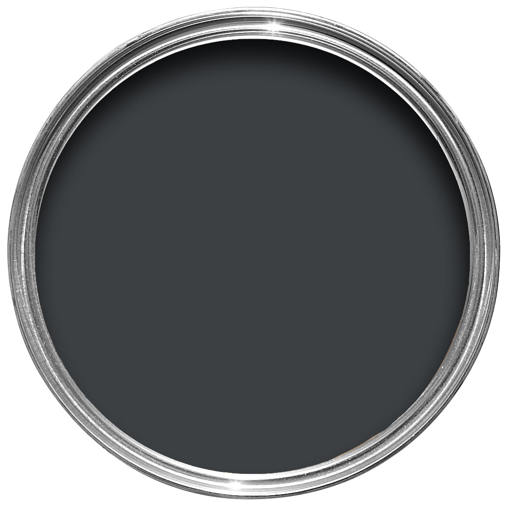 Offene Farbdose von oben von Off-Black, einem klassischen aber weichen Schwarz
