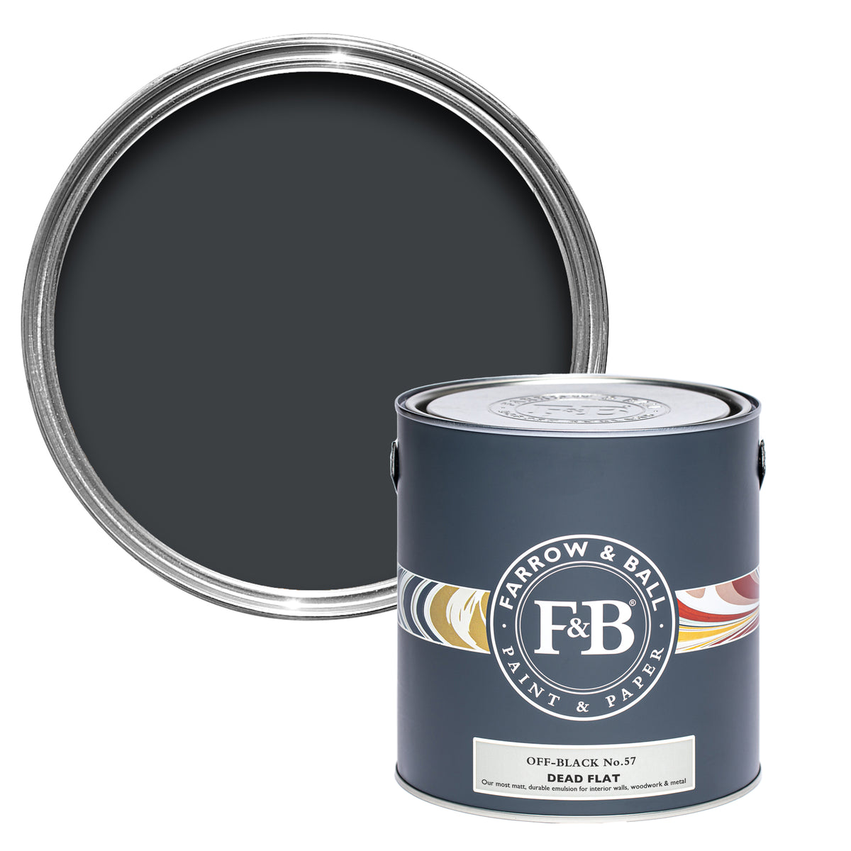 Offene Dead Flat Farbdose von Off-Black, einem klassischen aber weichen Schwarz