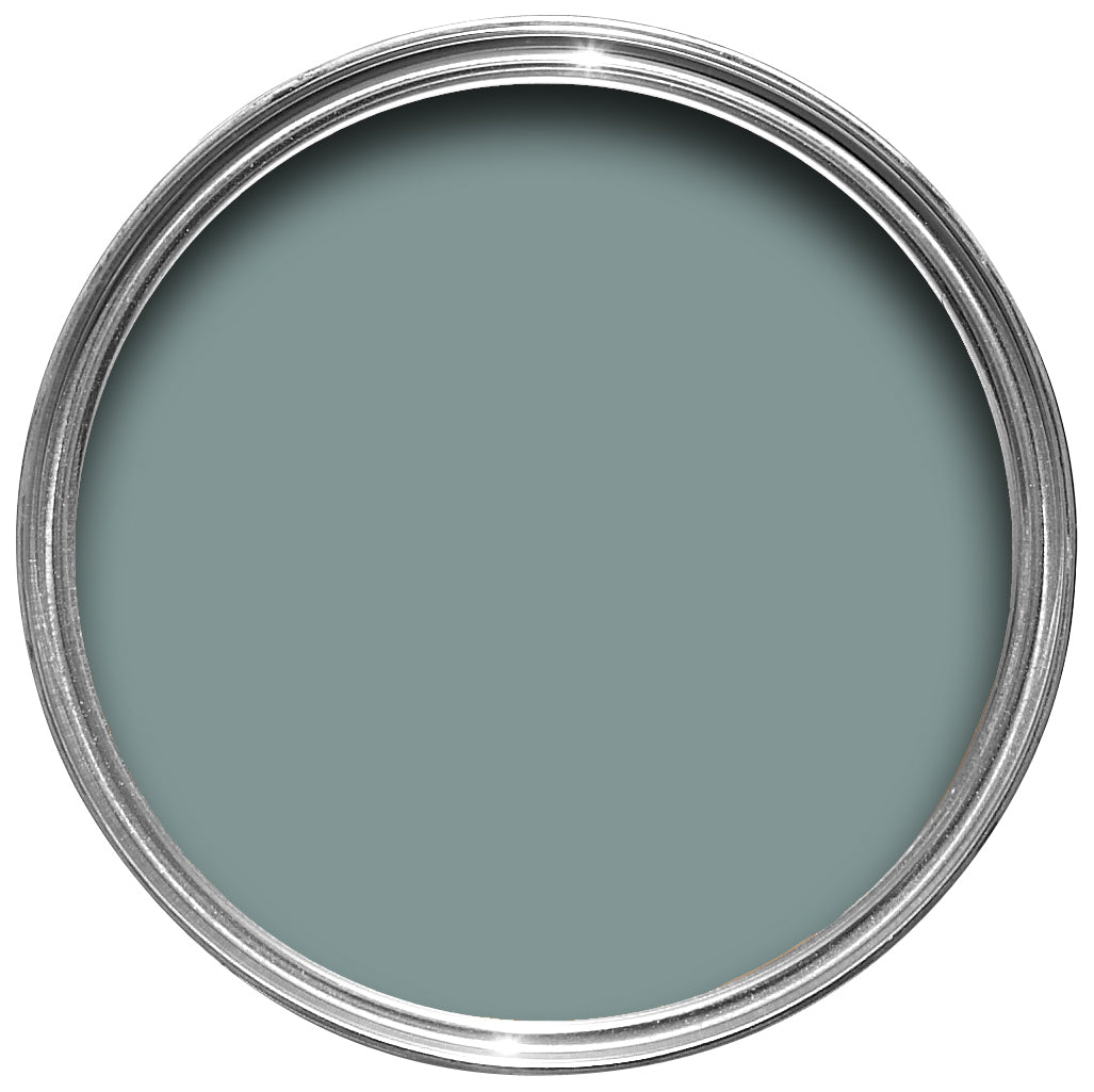 Offene Farbdose von oben von Oval Room Blue, einem königlichen und leicht schwarz eingefärbtem Blau
