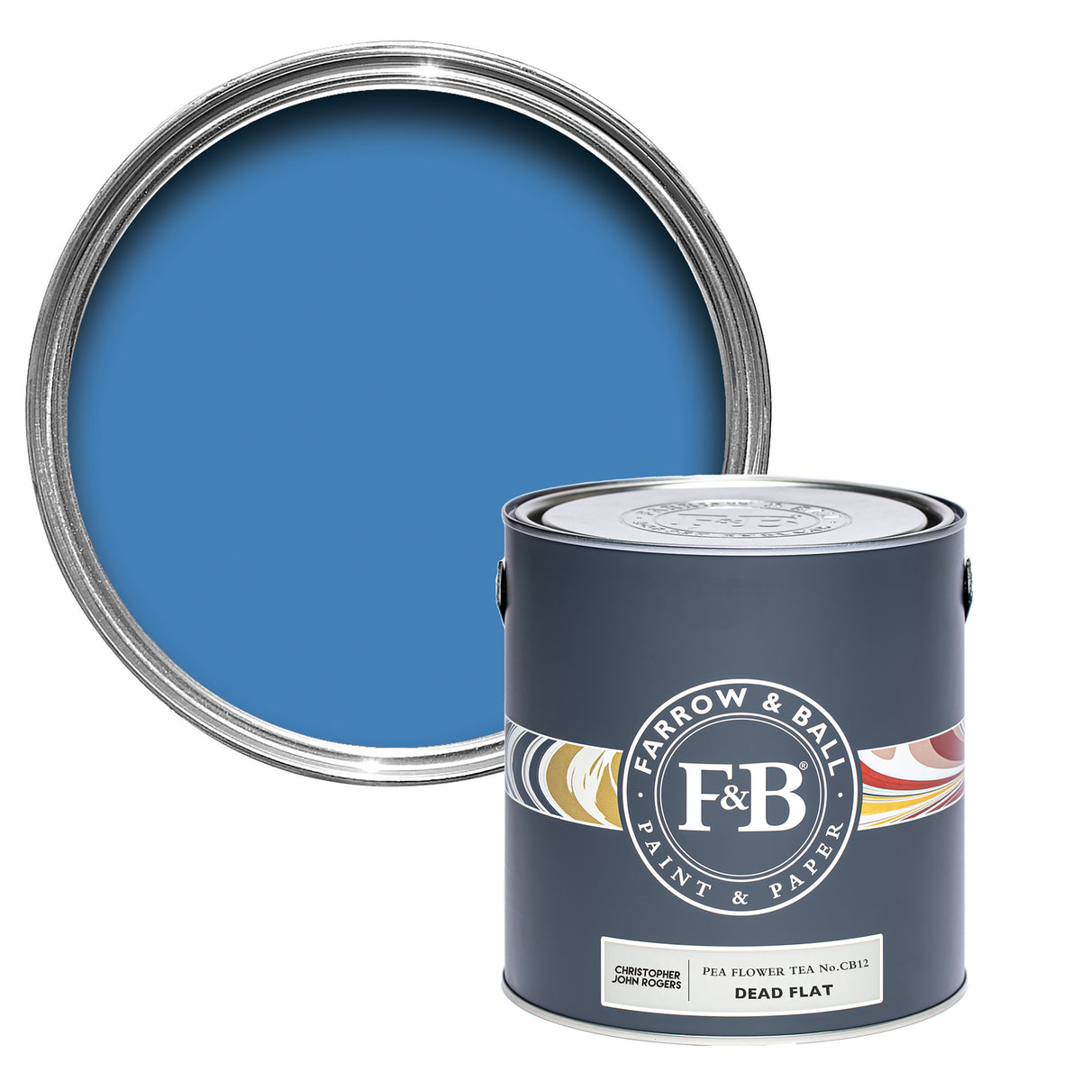 Offene Dead Flat Farbdose von Pea Flower Tea, dem leuchtenden blauen Tee, der aus Schmetterlingsblüten gewonnen wird. 