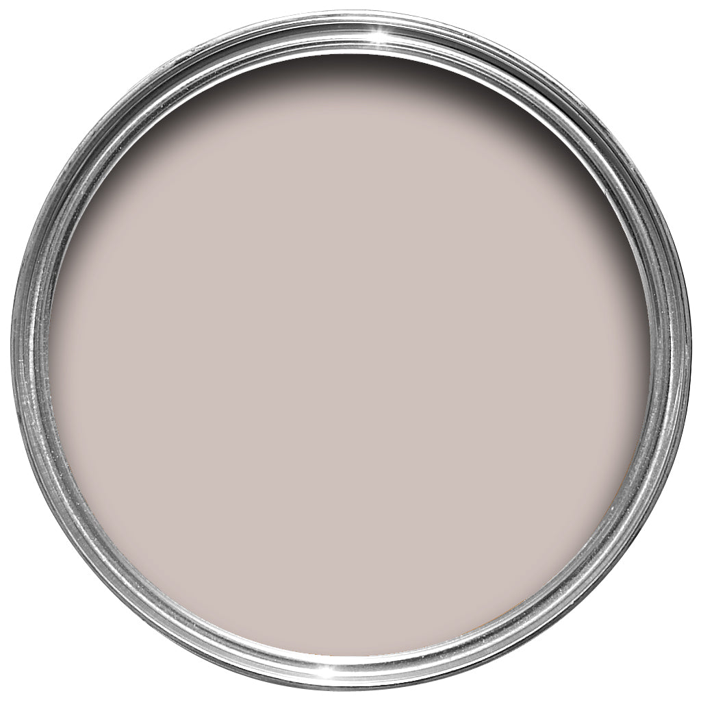 Offene Farbdose von oben von Peignoir, einem Grau, das im richtigen Licht Rosé erscheint
