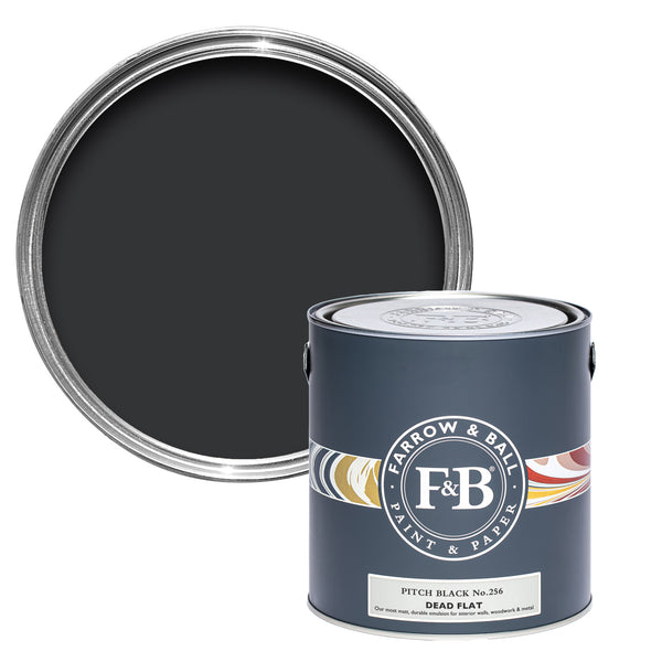 Offene Dead Flat Farbdose von Pitch Black einem schwarz, dunkel wie Teer.