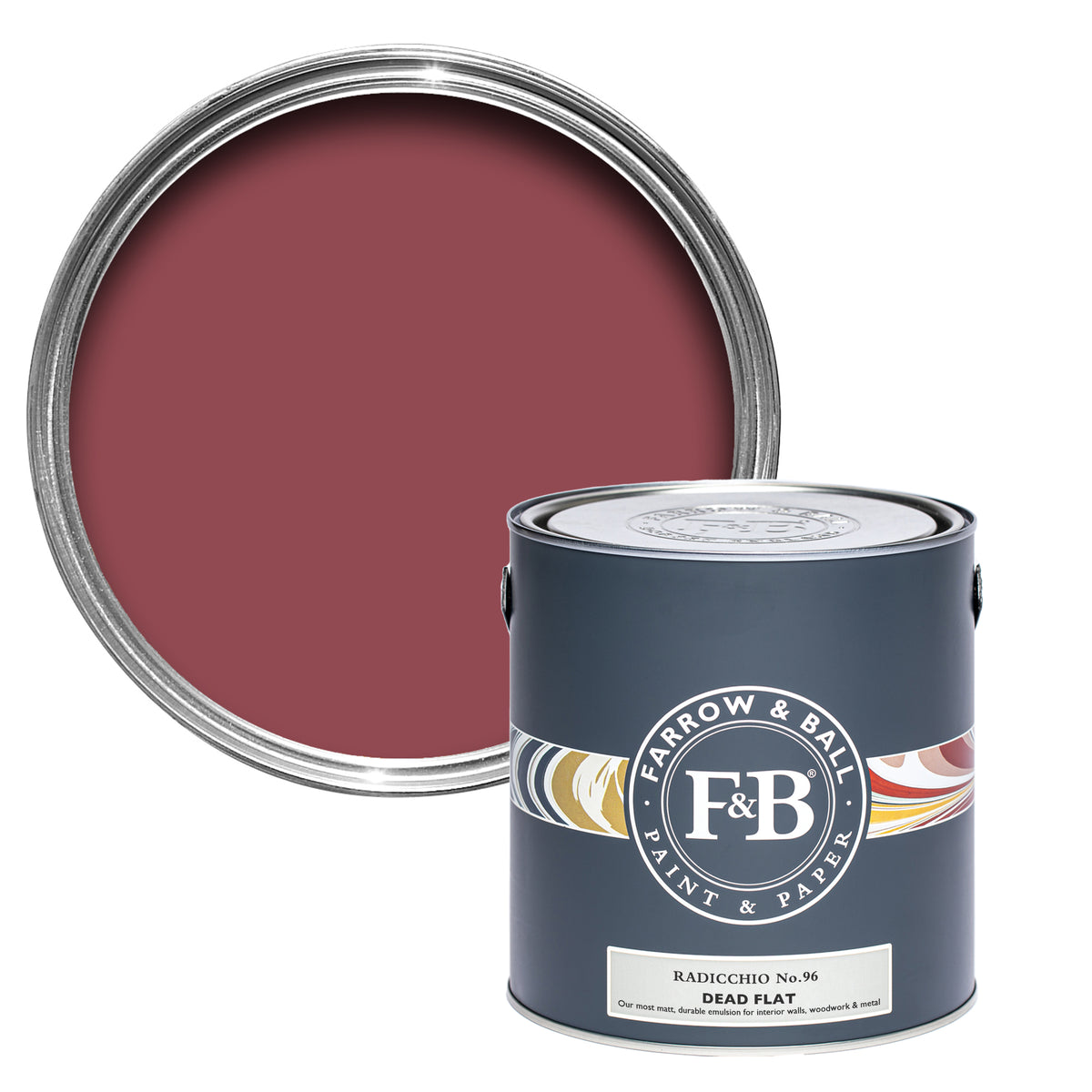 Offene Dead Flat Farbdose von Radicchio, einem Rot wie eine Radieschen Salat