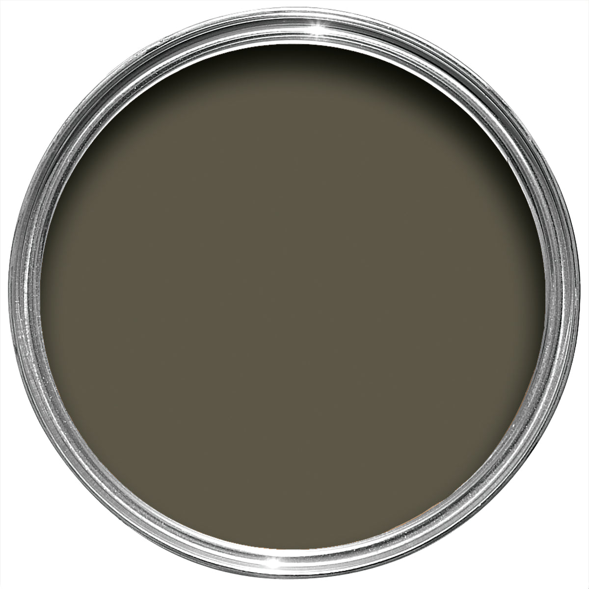 Offene Farbdose von oben von Reduced Green, einem, für manche braunem, für andere grünem, Erdton.