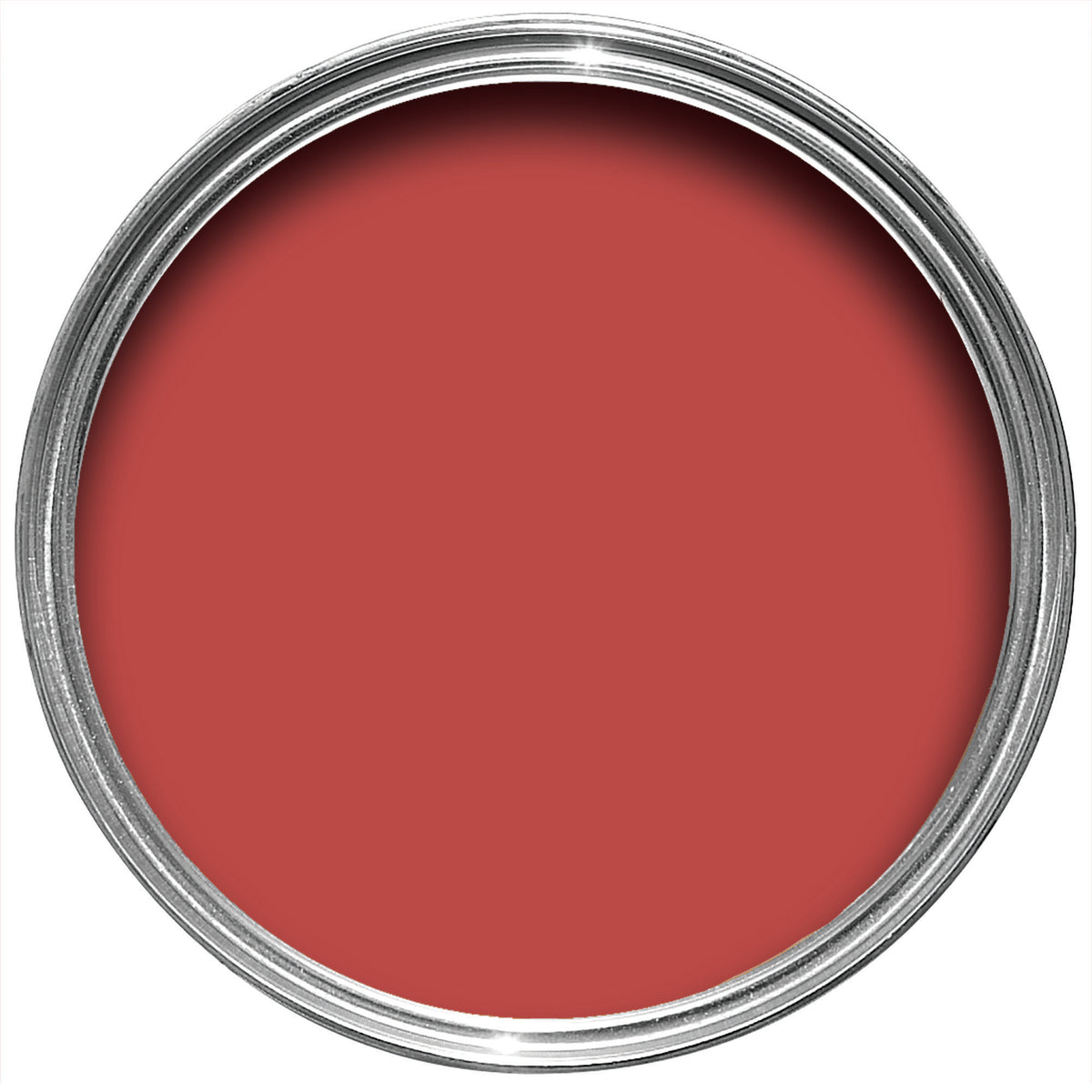 Offene Farbdose von oben von Romesco, dem satten und leuchtenden Rot einer spanischen Soße. 