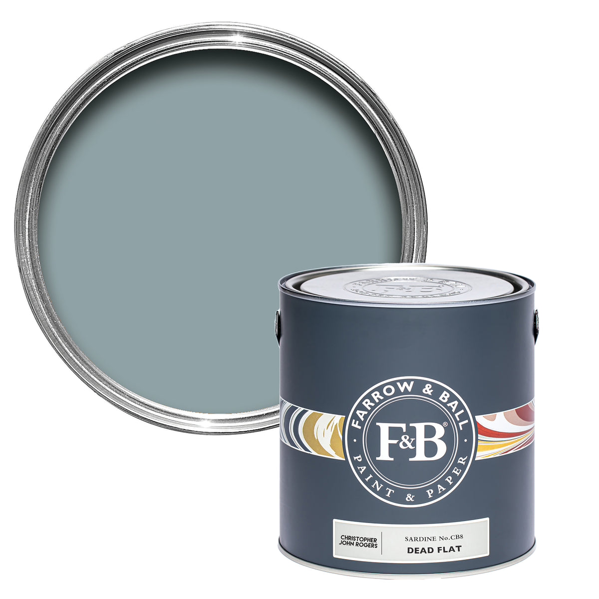 Offene Dead Flat Farbdose von Sardine, einem Silbergrau