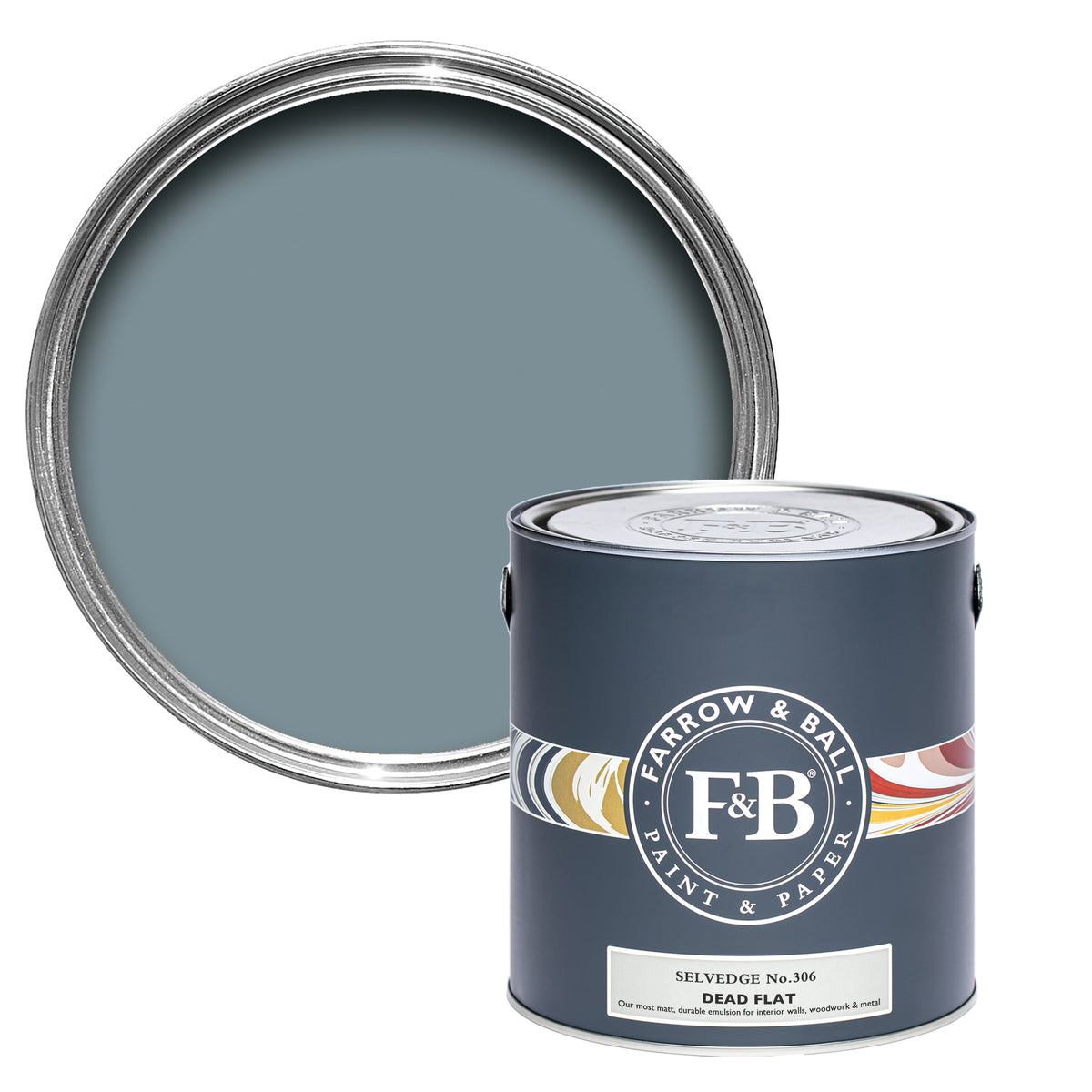 Offene Dead Flat Farbdose von Selvedge, einem atmosphärischen Blau für dunkle Räume