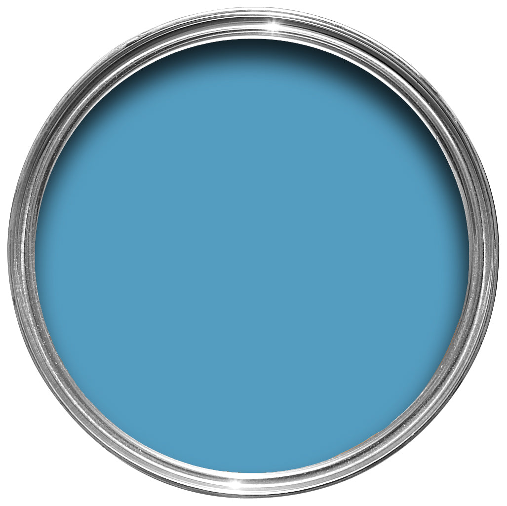 Offene Farbdose von oben von St. Giles Blue, einem belebendem Blauton bei Tag und sanft bei Nacht. 