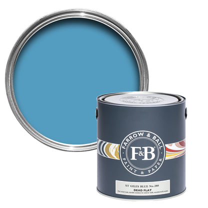 Offene Dead Flat Farbdose von St. Giles Blue, einem belebendem Blauton bei Tag und sanft bei Nacht. 