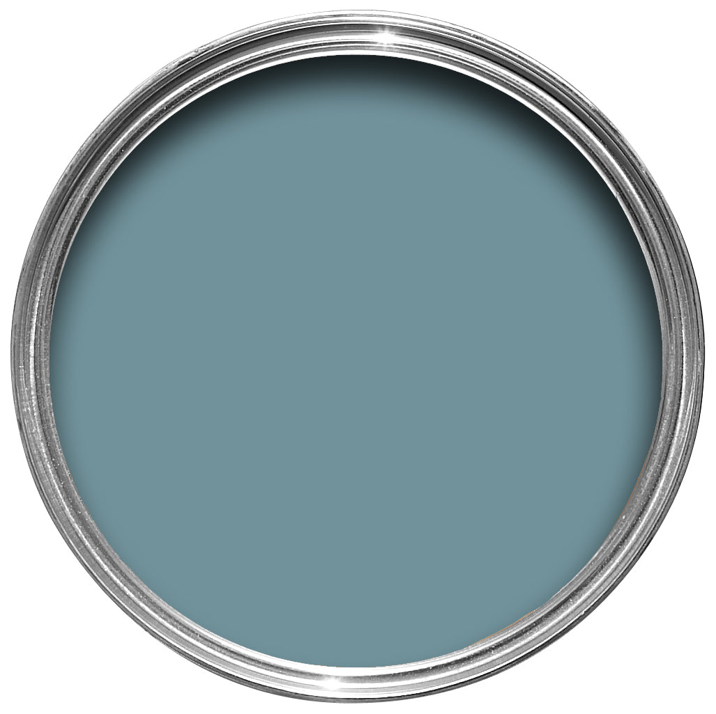 Offene Farbdose von oben von Stone Blue, einem satten und lebendigem Indigoblau 
