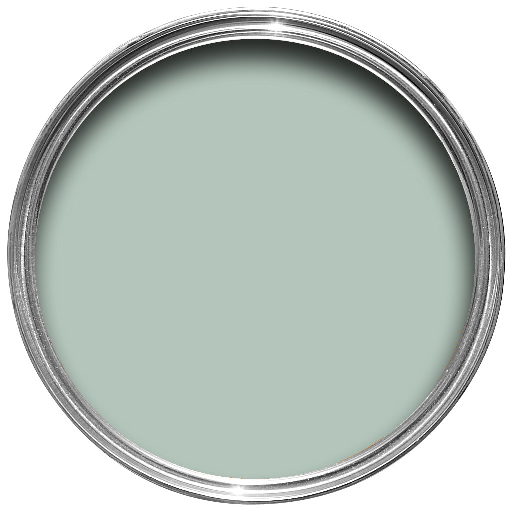 Offene Farbdose von oben von Teresa's Green, einem gesättigtem, aber zarten Blaugrün.
