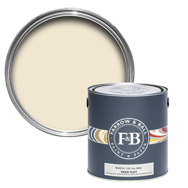 Offene Dead Flat Farbdose von White Tie, einem gebrochenen Weiß wie gestärkte Baumwolle