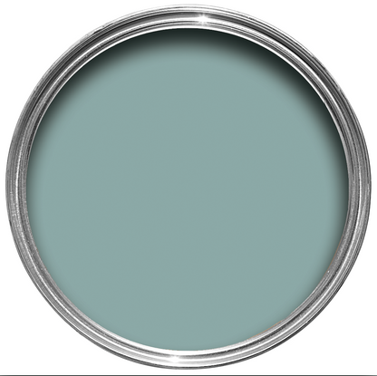 Offene Farbdose von oben von Ballroom Blue, einem blassen Blau wie es früher in Ballsälen zu finden war. 