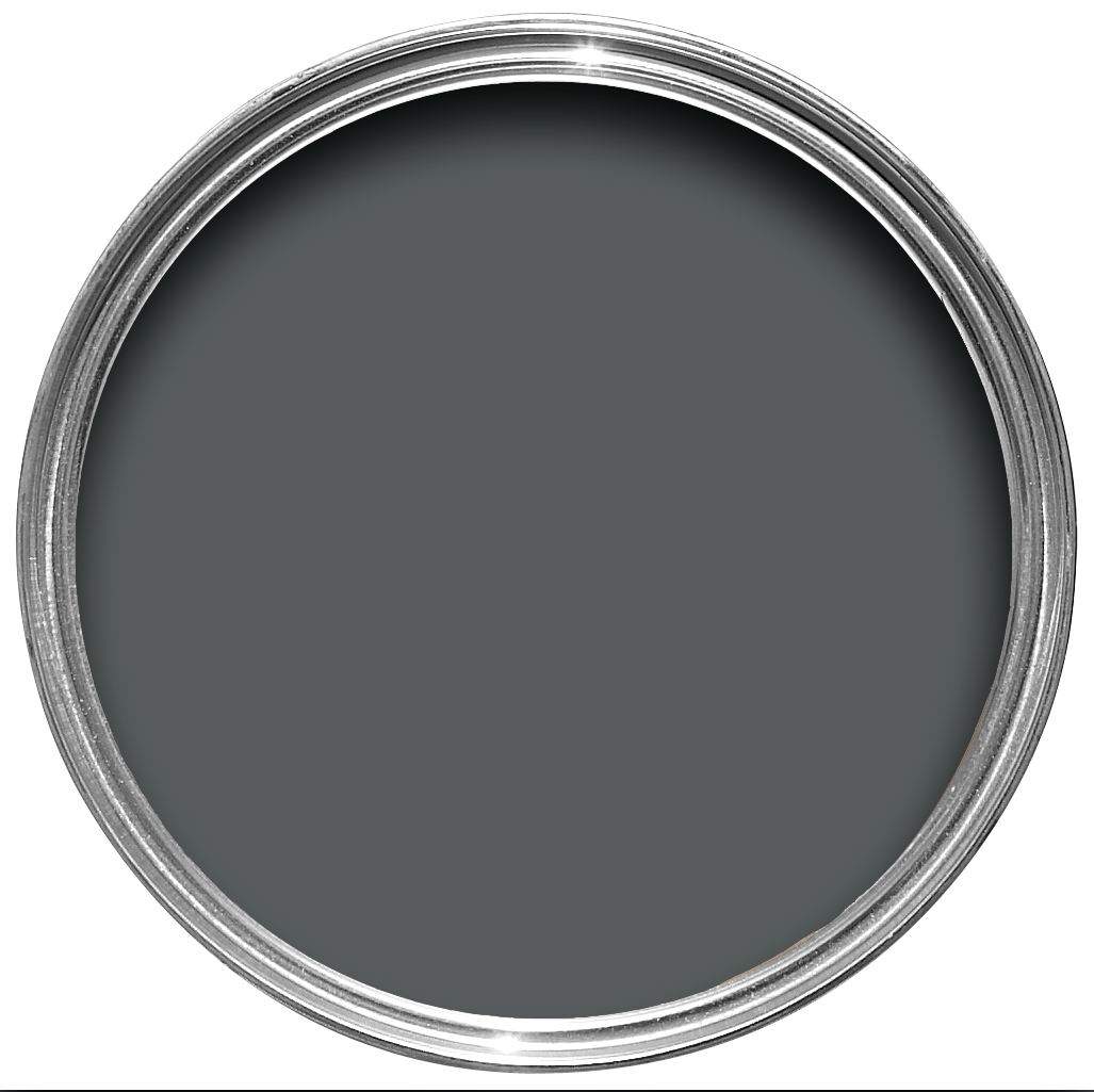 Offene Farbdose von oben von Beetle Black, einem eleganten und dezentem dunklen Grau 